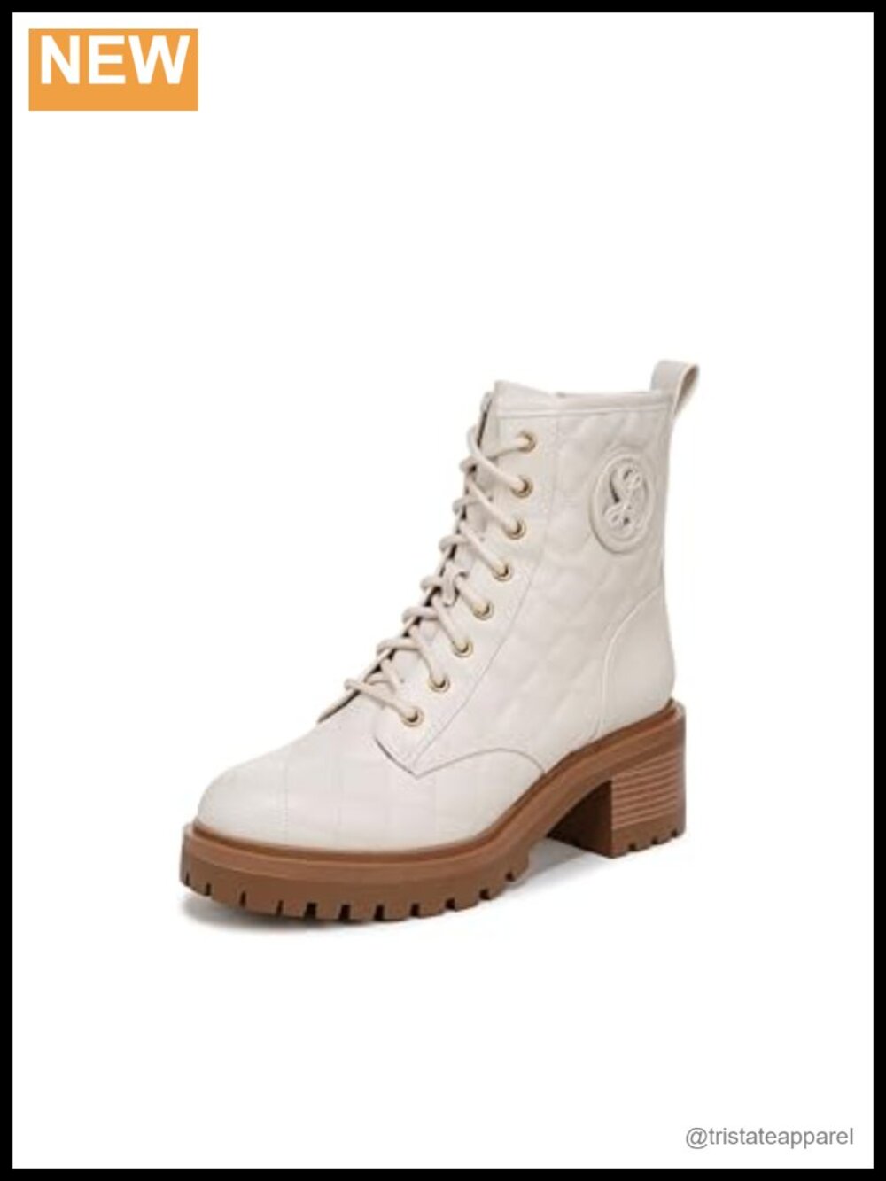 Quilted Lace-Up Ankle Bootie with Chunky Lug Sole - Round Toe Block Heel